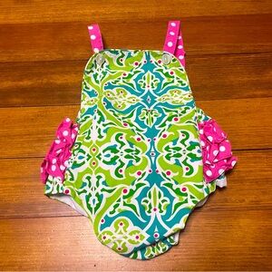 Velani Classics Pink Polka Dot Smocked Ruffle Bubble Romper Size 0-3 Months